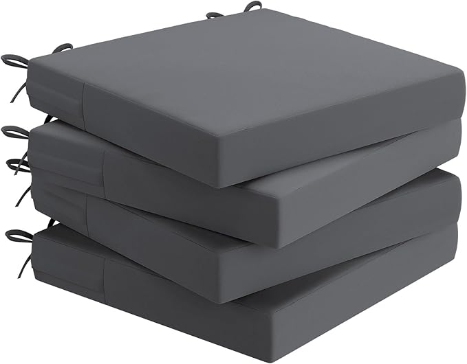 AAAAAcessories Outdoor Seat Cushions for Chairs, Waterproof, Fade-Resistant Patio Furniture Replacement Cushions, 18.5" x 16" x 3", Set of 4, Dark Gray