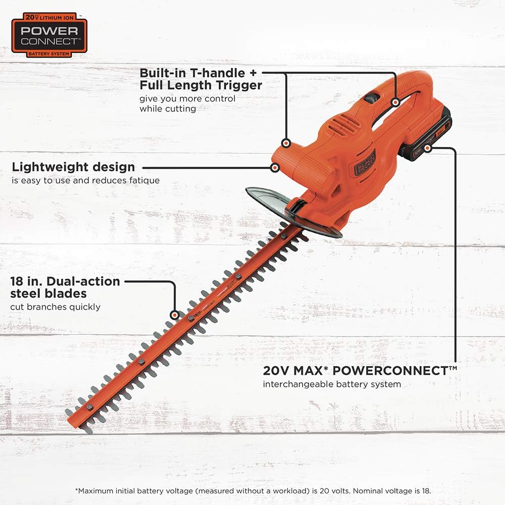 beyond by BLACK+DECKER 20V MAX Hedge Trimmer Kit, 18-Inch (LHT218D1AEV) , Orange