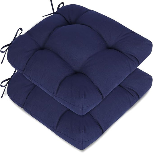 Aoodor 19" x 19" x 5" Tufted Outdoor Chair Cushions, Water Resistant & Fade Resistant Polyester Dining Chair Pads with 2 Straps for Patio Furniture, Set of 2
