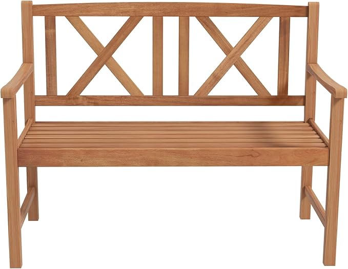 Giantex Patio Garden Bench Loveseat - 2-Person Acacia Wood Bench with Armrest, Backrest, Sturdy Frame, 800lbs Capacity, Outside Park Bench for Patio, Yard, Front Porch, Outdoor Garden Bench, Natural