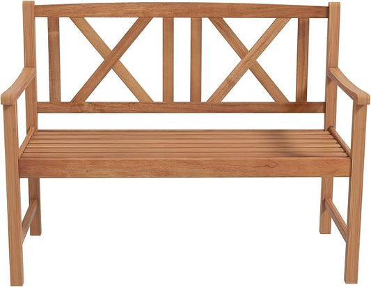 Giantex Patio Garden Bench Loveseat - 2-Person Acacia Wood Bench with Armrest, Backrest, Sturdy Frame, 800lbs Capacity, Outside Park Bench for Patio, Yard, Front Porch, Outdoor Garden Bench, Natural