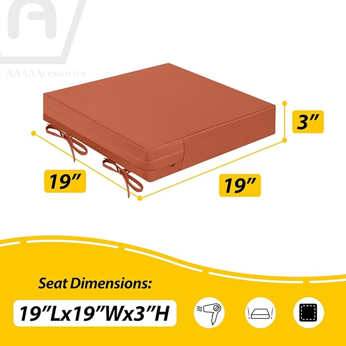 AAAAAcessories Outdoor Seat Cushions for Chairs, Waterproof, Fade-Resistant Patio Furniture Replacement Cushions, 19" x 19" x 3", Set of 2, Rust