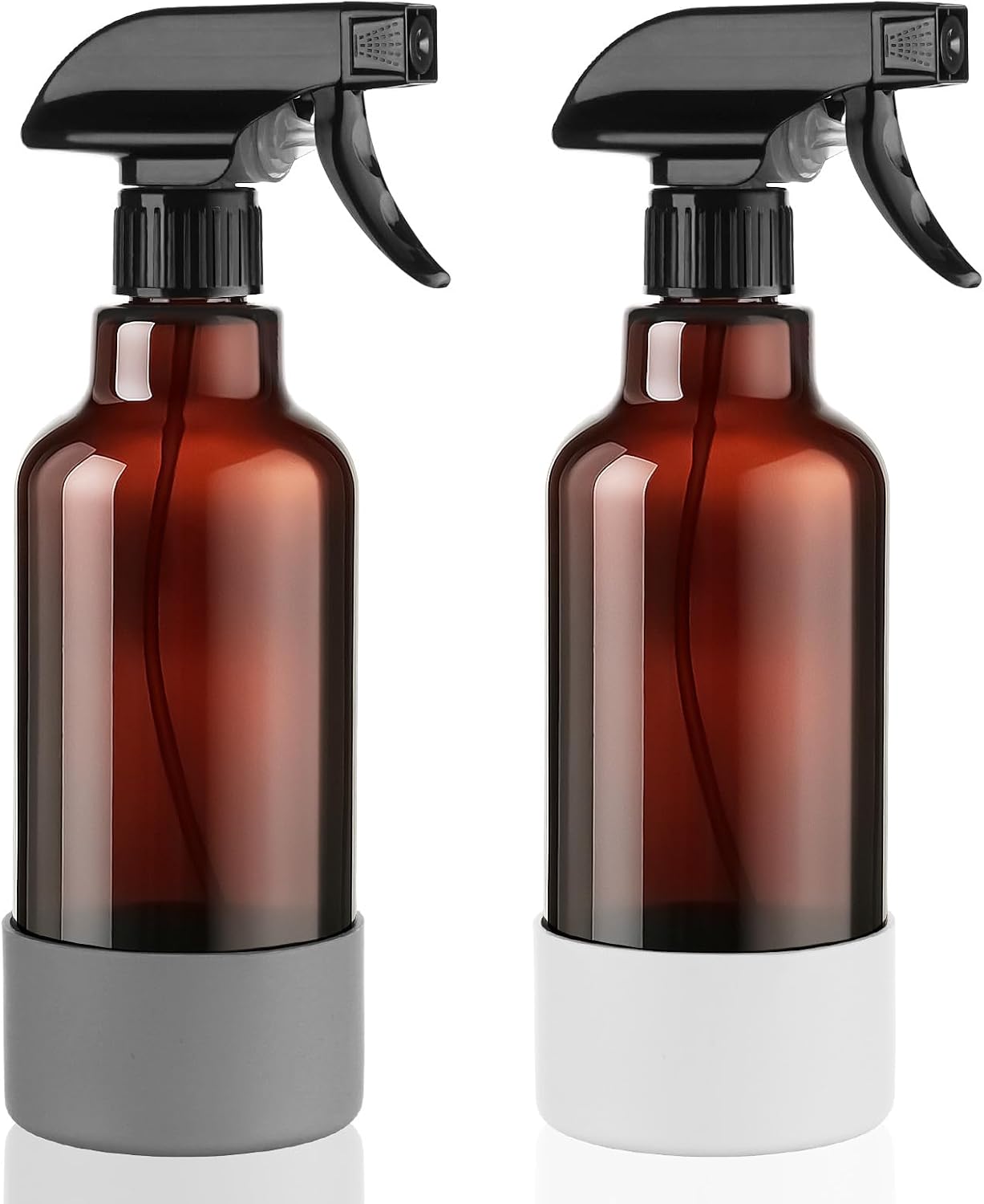 Glass Spray Bottles with Silicone Sleeve 16.9oz 2 Pack Empty Spray Bottle for Hair Mist/Stream Spraying for Cleaning Solutions, Plants, Essential Oils (Brown-grey&white)