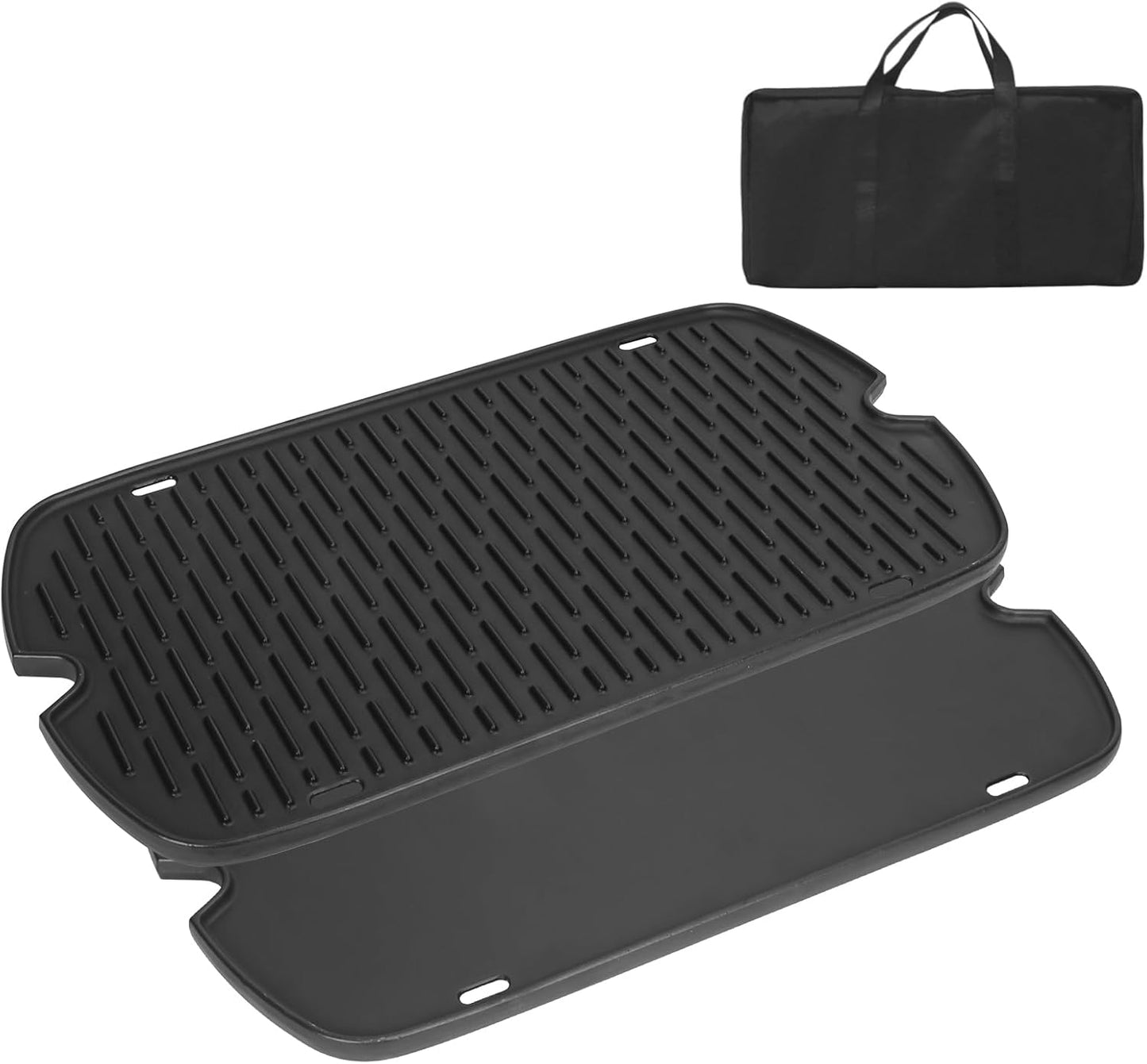 AJinTeby Cast Iron Griddle for Weber Traveler Portable Series Gas Grills Parts, Non-stick Griddle for Traveler Gas Grill, Camping Plate, for Weber Portable Grill Accessories with Carry Bag