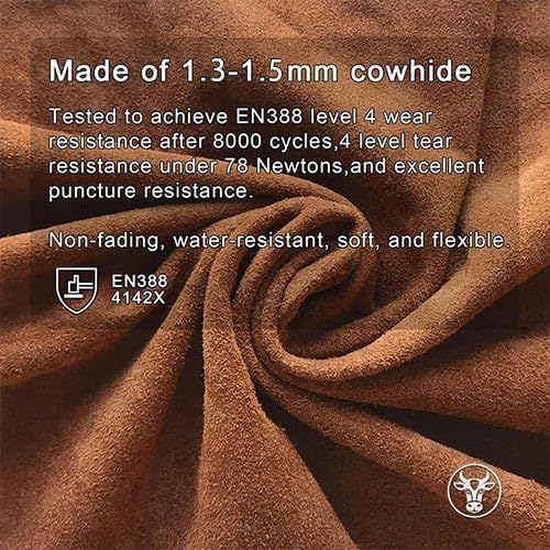 12 Pairs Bulk Leather Work Gloves for Men or Women for Gardening, Construction, Truck, Driving, Farm, Ranch, Woodworker, Soft, Cowhide Thickened, Water Resistant, Brown, Large