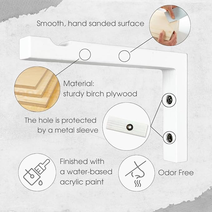 2-Piece Set of Plant Hooks for Wall 6 Inch - L-Shaped Mounted Wooden Plant Hook - Indoor and Outdoor Bracket Plant Hanger for Planters, Lanterns, Bird Feeders and Plant Basket (White)