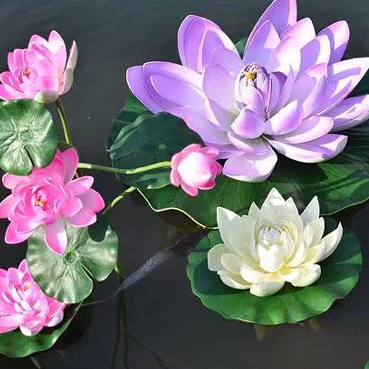 FZBNSRKO Artificial Lotus,4PCS 7.1" Inch Floating Foam Lotus Flowers for Pool,Realistic Water Lily Pads for Home Outdoor Patio Pond Wedding Party Decorations,Blue