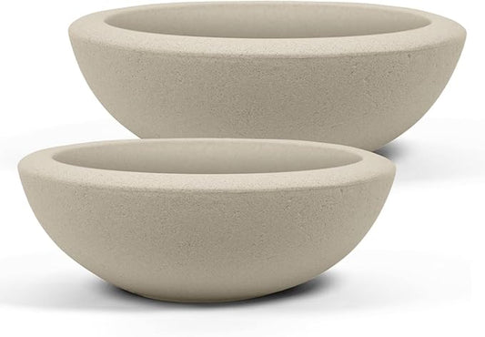 ARBORA 21" and 26” Santorini Bowls with Classic Cream Finish - Polyresin Indoor and Outdoor Planters, Durable, Weatherproof, Lightweight, Large Plant Pots for Patio, Garden, Deck