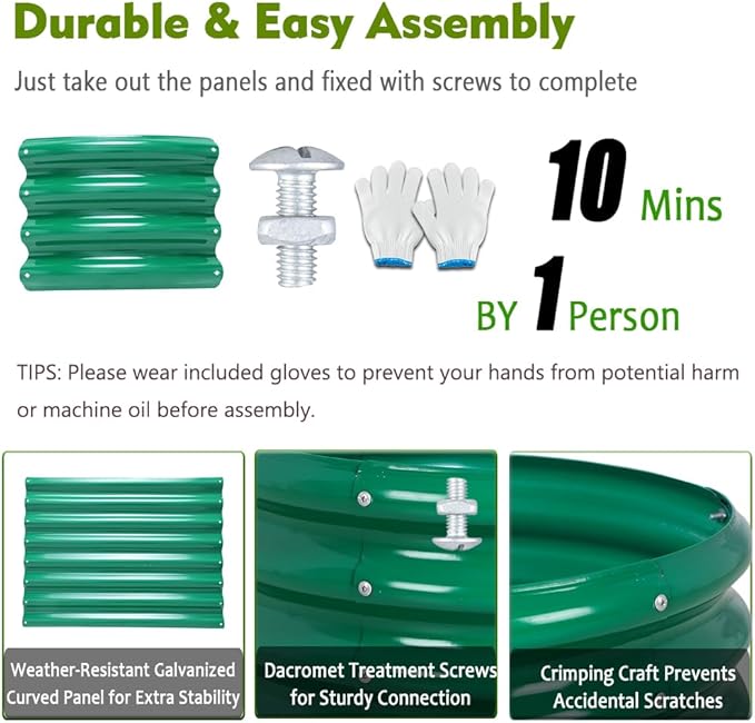 FORTUNO 2 Pcs 2 Ft Round Raised Garden Bed Box Galvanized Metal Outdoor High Flower Bed Steel Patio Ground Planter for Planting Vegetables and Herbs, Green