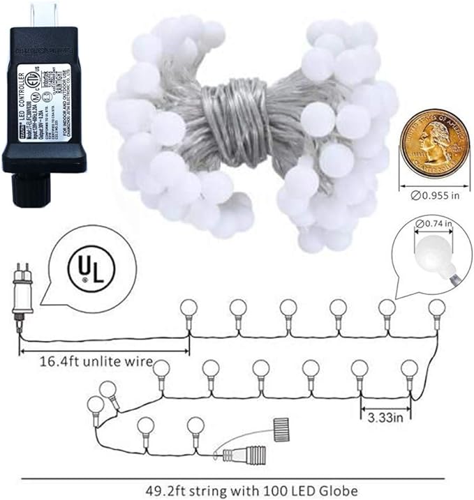 Globe String Lights 49 Feet 100 led,8 Modes Fairy Plug in Indoor String Lights for Bedroom,Classroom,Outdoor, Patio,Garden,Party,Wedding-Warm White