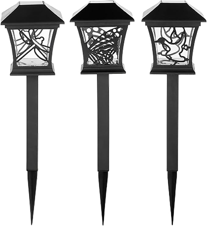 Alpine Corporation Solar-Powered Nature Inspired Pathway Lights, 3-Piece