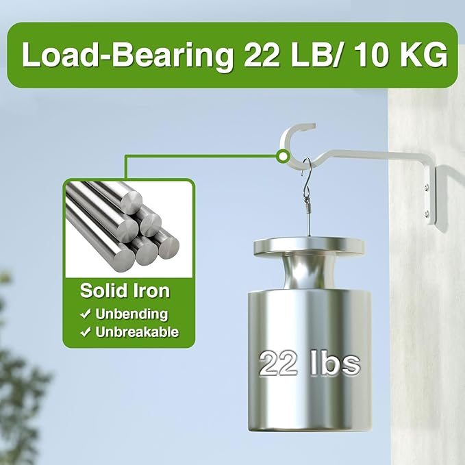 6 Inch 2 Pack Heavy Duty Outdoor Plant Hangers for Hanging Baskets, Iron Hanging Plant Brackets, Metal Plant Wall Hooks for Lantern, Bird Feeder, Windchime, White