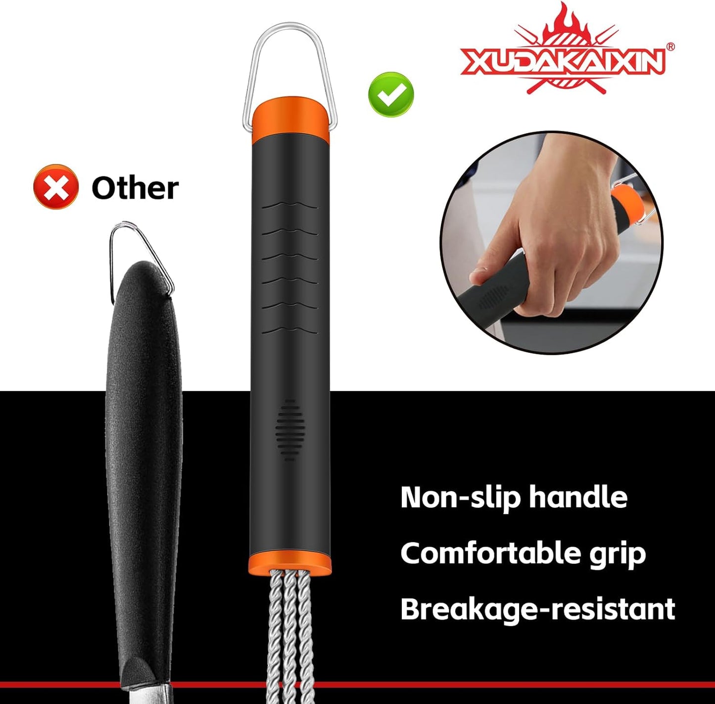 Grill Brush and Scraper, Safe Nylon Bristles Barbecue Triple Scrubbers Cleaning Brush for Cast Iron Grates/Porcelain/Weber Gas/Charcoal Grill，Extra Strong BBQ Cleaner Accessories (Black)