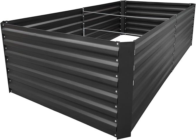 8x3x2FT Metal Raised Garden Bed Kit, Galvanized Outdoor Garden Bed Planter Box for Vegetables, Flowers, Herbs, Succulents and More, Black