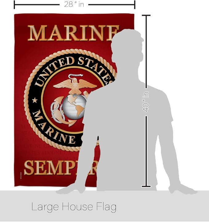 Breeze Decor HS108057-BO-02 Marine Corps Americana Military Decorative Vertical Set, House Flag 28" x 40", Thick Fabric