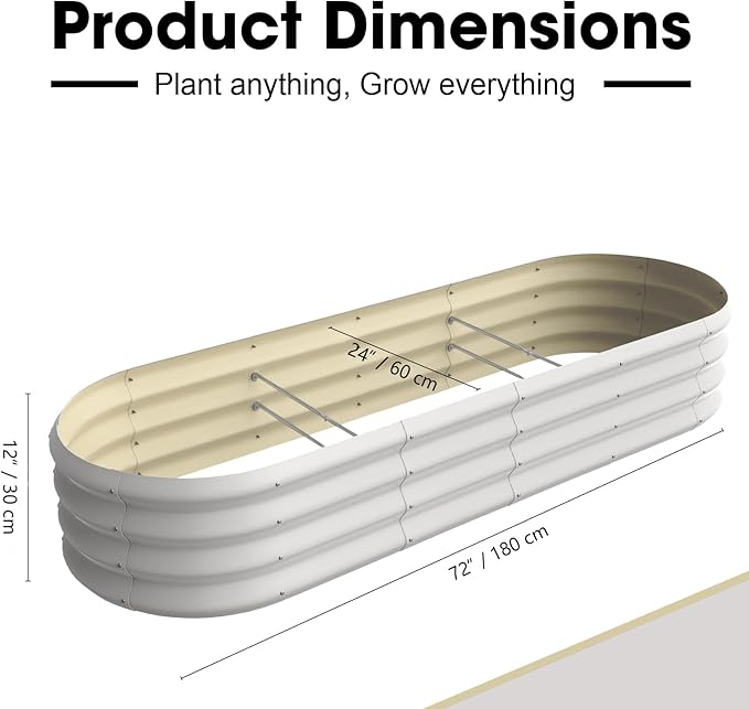6x2x1ft Oval Galvanized Raised Garden Bed Outdoor 9-in-1 Large Metal Modular Planter Box Raised Beds for Gardening,Vegetables,Fruits,Flowers & Herbs (White)