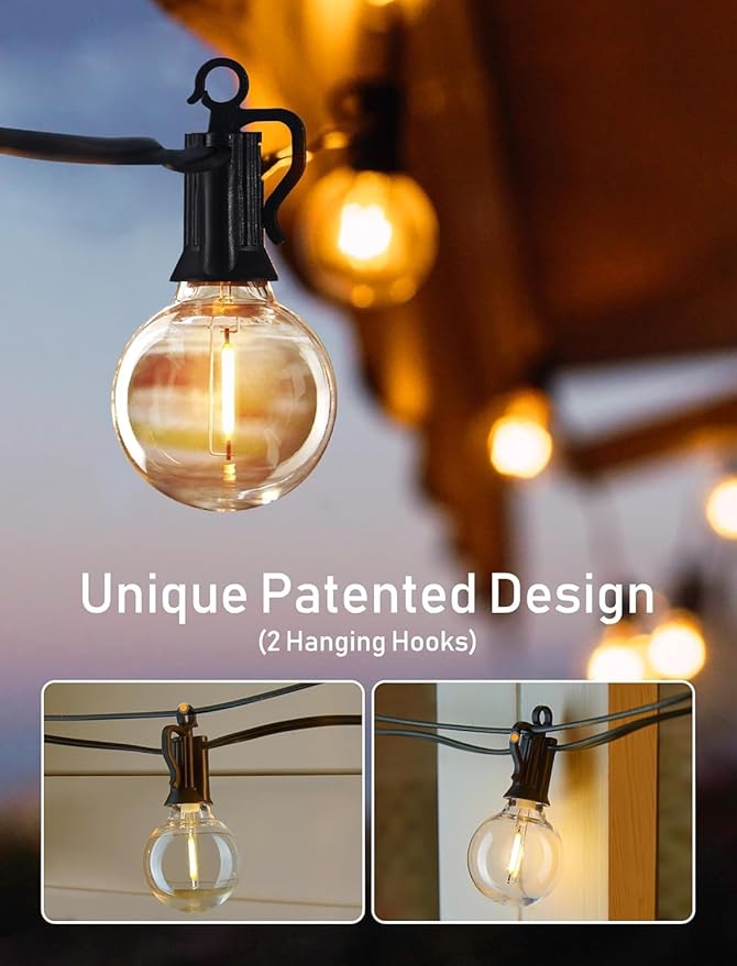 Brightown Outdoor String Lights - Globe Patio Lights 30 Ft with 15 G40 Shatterproof Bulbs, Waterproof Connectable Commercial Outdoor Lights for Backyard, Bistro, Porch, Cafe, Deck