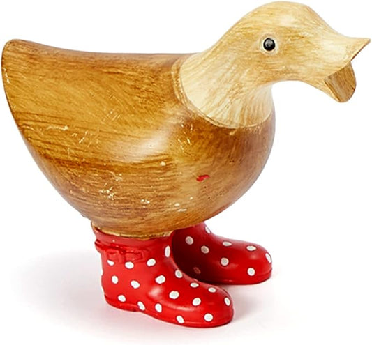 GUTE Duck Yard Decorations Yard Art Garden Puddle Ducks with Spotted Wellies Boots - Single - Garden Decor Statues, Duck Figurine Statue - Waterproof Indoor & Outdoor Lawn Gnome Ornament (Small Duck)
