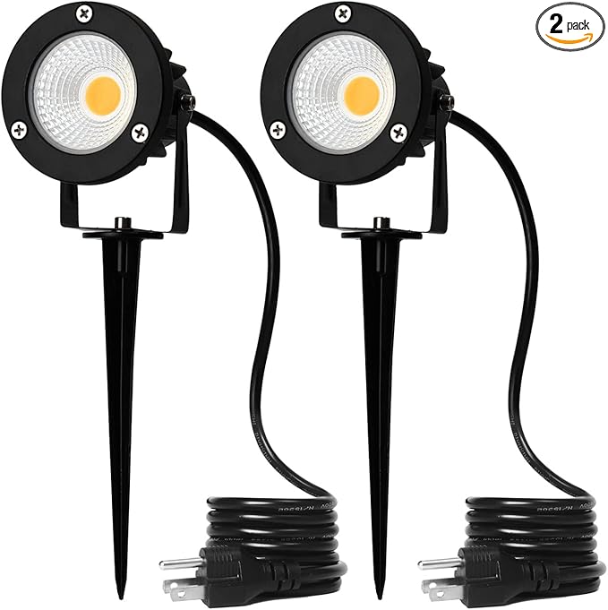 12W LED Landscape Spotlight,120V Landscape Lighting Outdoor for Mounted Flag Pole Light,IP65 Landscape Lights Warm White Garden Decorative Lamp 6FT Cord with US 3 Prong (Base,Stake Included)