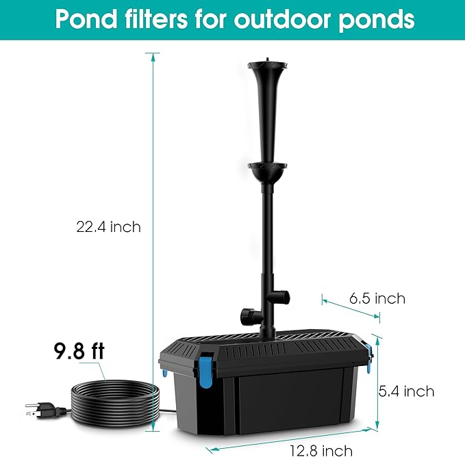 Biling Pond Filter with Water Pump Kits, Koi Pond Filter Box with 660GPH 110V/40W Pond Pumps for Outdoor Ponds, Pond Fountain Kit for Garden Water Tank Waterfall
