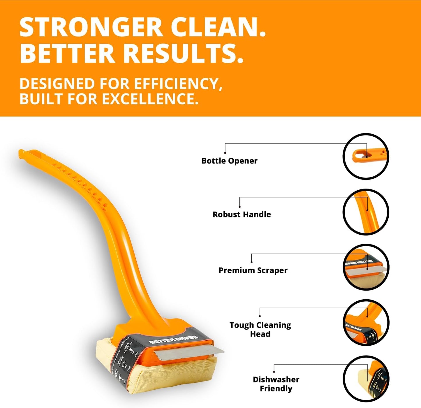 Grill Rescue BBQ Replaceable Scraper Cleaning Head - Bristle Free, Safe for Stainless Steel & Cast Iron Grates - Premium Aramid Fiber, Dishwasher Safe, Built-in Bottle Opener (Better Brush)