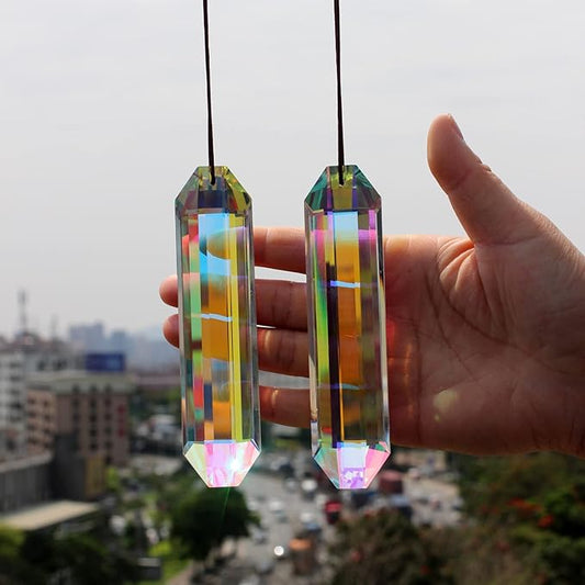 2PCS 5" Large Suncatchers Crystal Prisms, STINO Hanging Sun Catcher with Glass Prism, Rainbow Maker for Windows, Room, Garden Fantasy Aesthetic Home Decor (1, Rectangle ABColor 2Pcs)