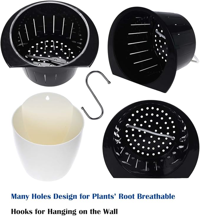 6 Packs 5" Plastic Self Watering Pots Wall Hanging Planters Wall Mounted Wicking Flower Pots for Indoor and Outdoor African Violet, Ocean Spider Plant, Orchid, White