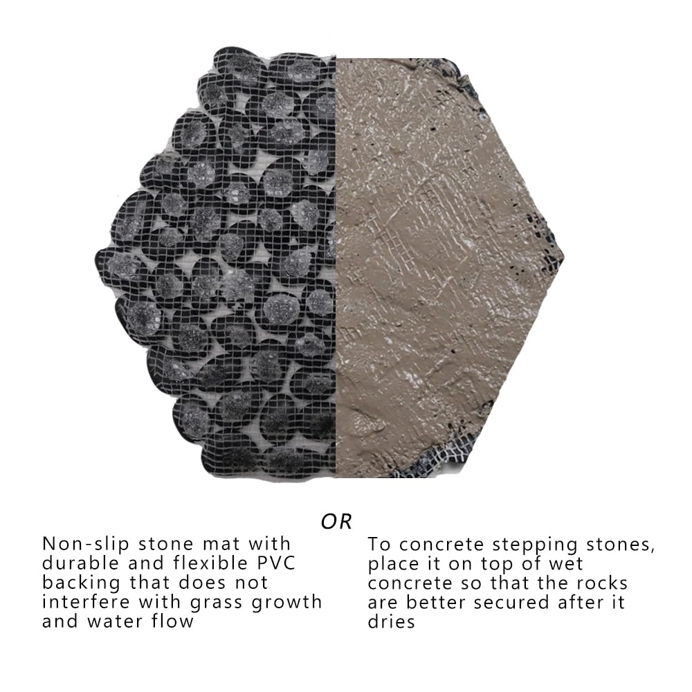 12 inch River Rock Stepping Stone - Pavers for Outdoor Garden Walkway, Landscaping - Polished Pebble Step Stones for Patio Yard Lawn Pathway, Set of 6 (Hexagon, Black)