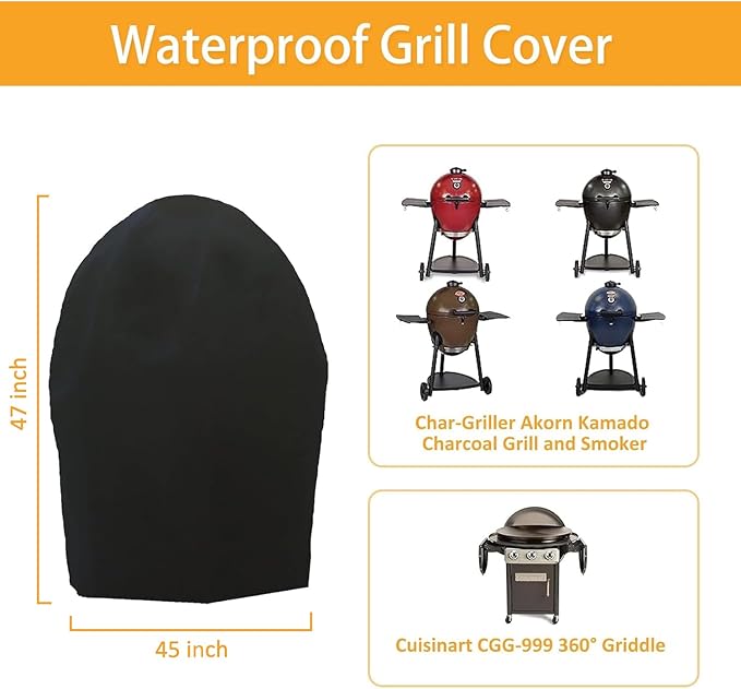 Grill Cover for 6755 Char-Griller Akorn Kamado Charcoal Grill Smoker and Premium Kettle, for Cuisinart CGG-999, 600D Heavy Duty Waterproof UV Resistant Cover, Outdoor Barbeque Grill Accessories
