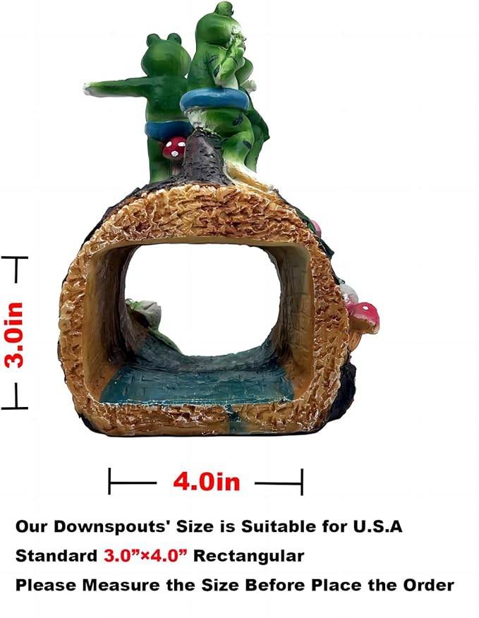 Gutter Guardian Rain Downspout Extension Playful Frog Statue, Ornament Splash Block Anchor for Downspout Extension Decor, 3" × 4" Downspout Extender Outdoor Garden Decorative