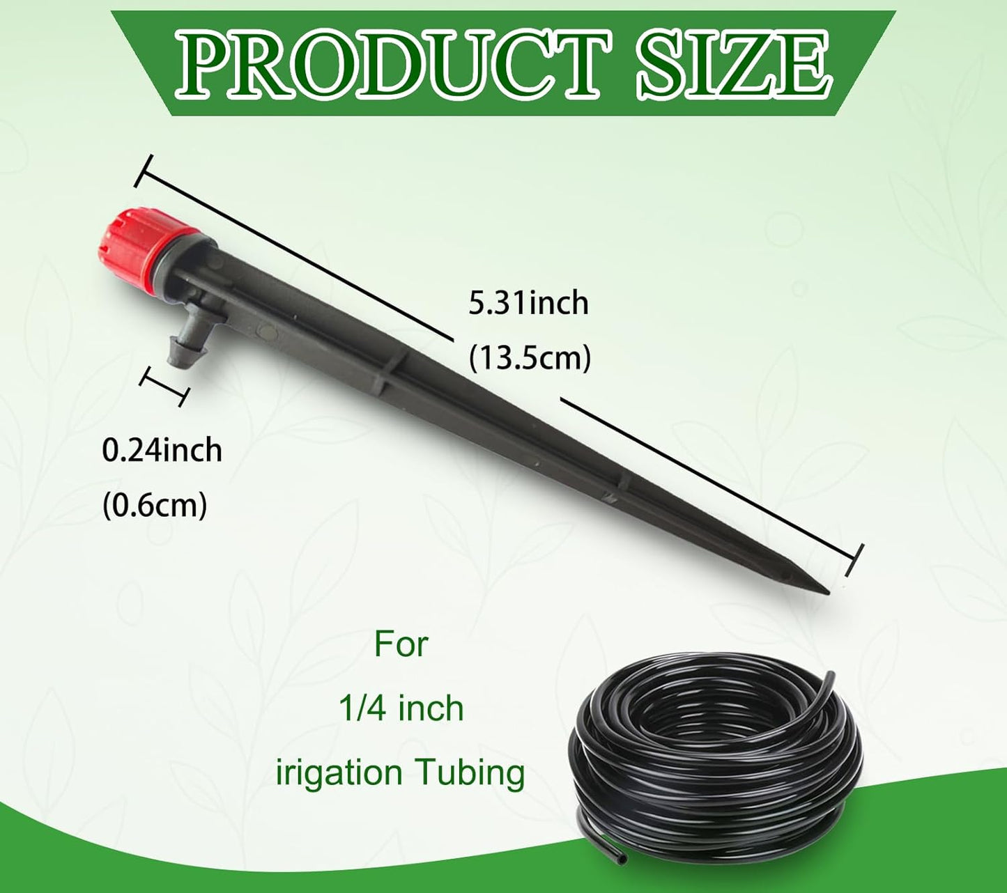 50 Pcs 1/4" Drip Irrigation Emitters - Adjustable Anti-Clog Drip Emitters for 1/4" Tubing, Heavy-Duty Irrigation Parts for Greenhouse/Nursery/Planters (5.3 Inch)