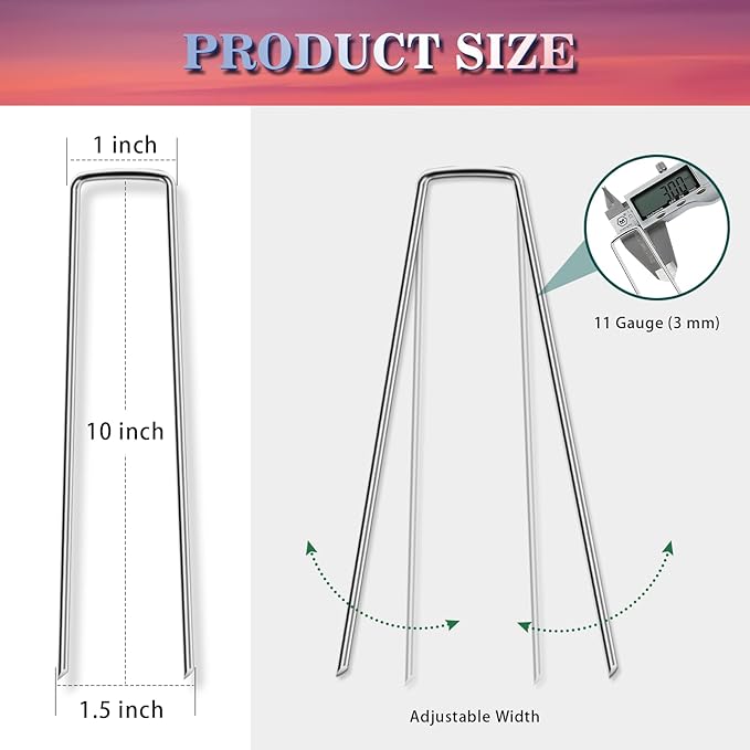 Gtongoko Landscape Staples 10 Inch 11 Gauge 50 Pack Garden Stakes Upgraded Tent Stakes Galvanized SOD Pins Ground Stakes Yard Stakes for Weed Barrier Fabric Ground Plant Cover Stakes Outdoor Décor