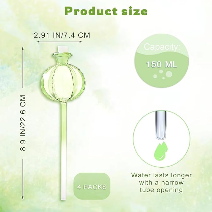 4 PCS Plant Self Watering Globes 8.9 Inch Plant Watering Devices Colorful Glass Glass Watering Bulbs for Indoor Outdoor Plants