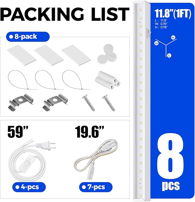 Barrina Grow Lights for Indoor Plants, 5000K White Full Spectrum Led Grow Light, 1ft Plant Grow Light, LED Grow Light, T5 Grow Light Strip, Plug and Play, 8-Pack