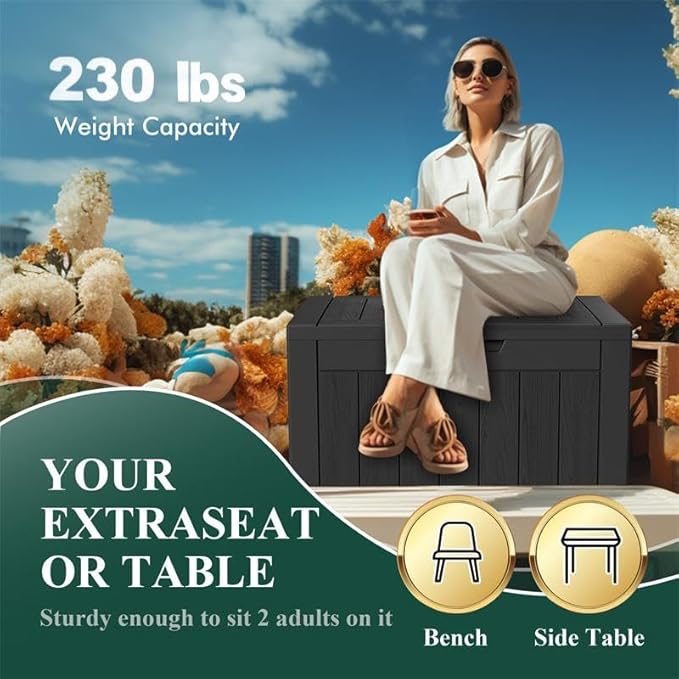 36 Gallon Outdoor Deck Box,Storage Lockable Waterproof Patio Furniture,Garden Tools,Cushions,Pool Accessories Outside Storage Resin Box(Black)