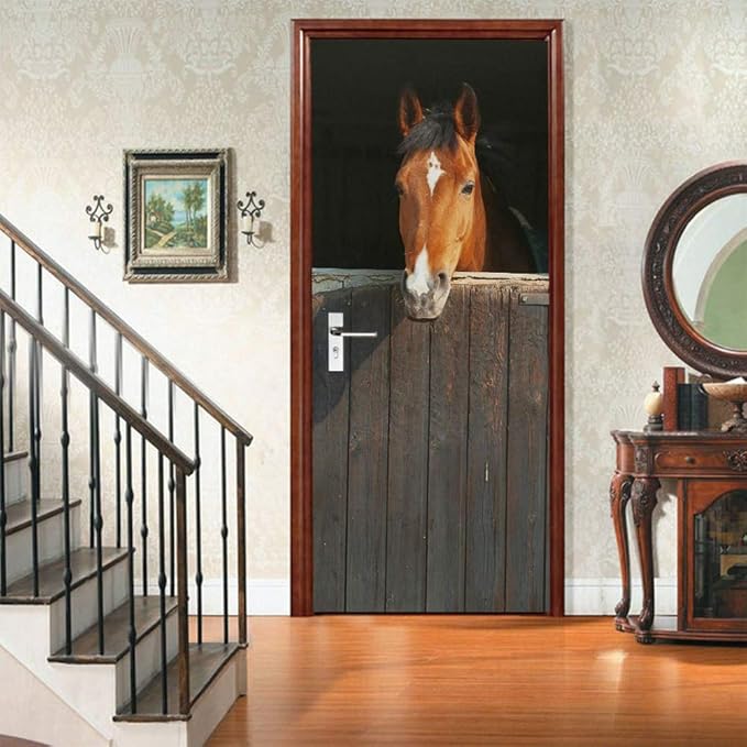 3D Peel and Stick Wall Mural - Horse - Self-Adhesive Removable PVC Waterproof Door Poster for Bedroom & Living Room - 30.3" x 78.7"