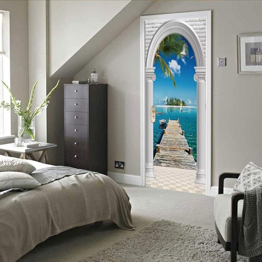 3D Landscape Door Stickers Murals Peel and Stick - Wallpaper Self-Adhesive Decals Removable PVC Waterproof Poster for Bedroom Living Room Decoration 31.5" x 78.7"