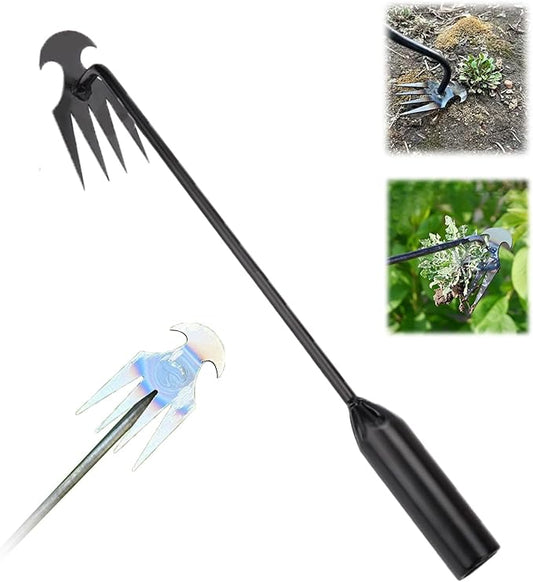 Amposei Weeding Artifact Uprooting Weeding Tool, Multifunctional Weeder, Hand Weeder Tool, Stand Up Weed Puller Tool with Handle for Garden Yard Farm Weed Removal (16in, Black Metal Handle)