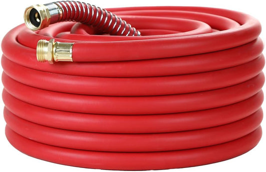 50FT 5/8 Heavy Duty Rubber Garden Hose - 200psi Working, 1000psi Burst - Hot/Cold Water - Five-Layered Braiding for Durability - Versatile for Gardening, Agriculture, Construction(Red)