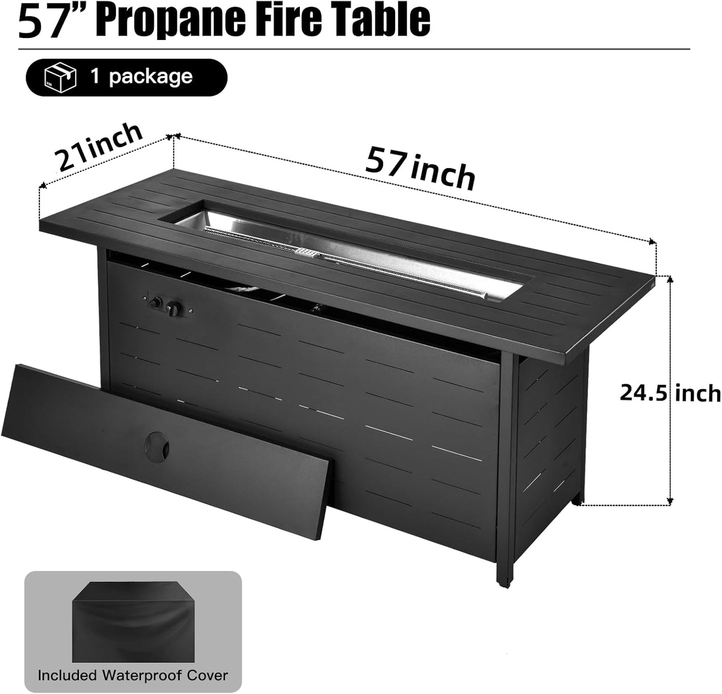 57 inch Propane Fire Pit Table,50000 BTU Gas Fire Pits Table with Lid & Lava Rock & Waterproof Cover, Outdoor Propane Firepit for Dining or Party, Outside, Patio, Garden, Yard