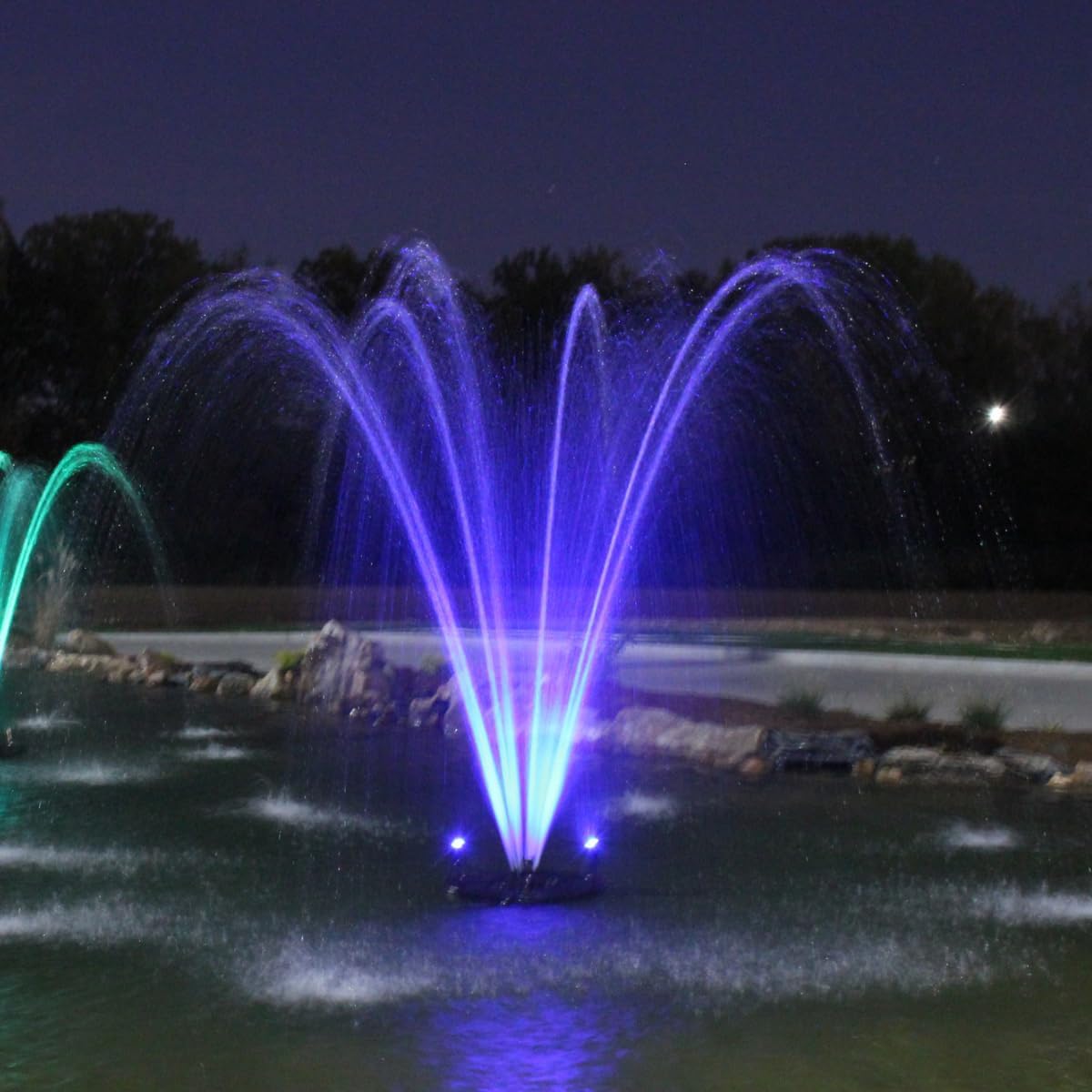 HALF OFF PONDS Floating Fountain – 1/2 HP Pond Aerator, 100' Cord – 6,100 GPH Water Pump – 9 Spray Patterns - Color-Changing LED Lights & Control Box - for Ponds & Water Gardens