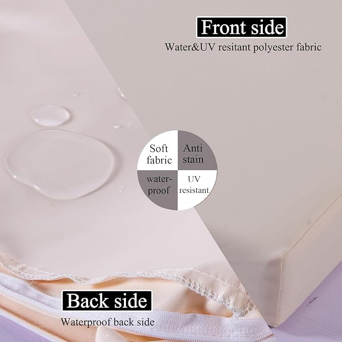 19 x 19 Inch Outdoor Seat Cushions for Patio Furniture with Non Slip and Ties Waterproof & UV Resistant Round Corner Outdoor Chair Cushions Replacement Set of 2, Beige