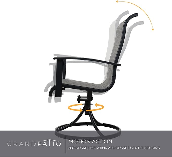 Grand patio Outdoor Swivel Dining Chairs 4-Piece Patio Dining Chairs Set Mesh Sling Patio High Back Swivel Rockers, Black & Grey Plaid