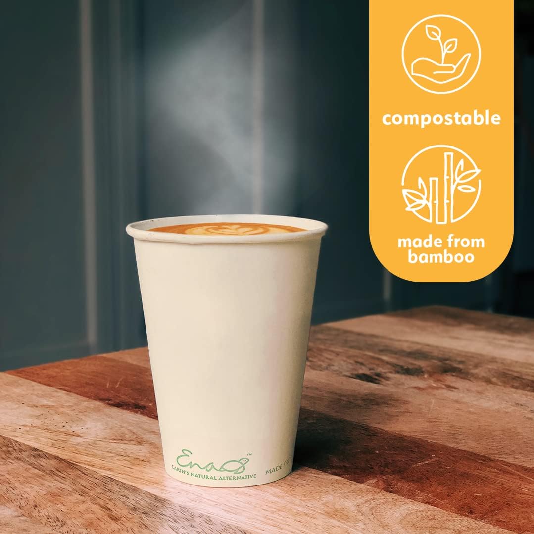 100% Compostable Disposable Coffee Cups [12oz 320 Pack] Paper Cups Made from Bamboo, Eco-Friendly, Biodegradable Premium Party Cups, Natural Unbleached by Earth's Natural Alternative