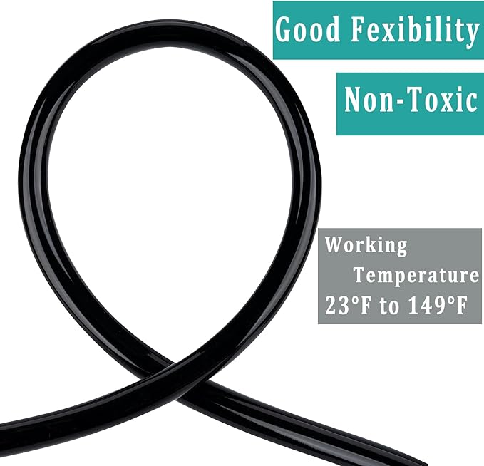 Black Vinyl Tubing 3/4” ID × 1” OD - 50 Feet PVC Flexible Plastic Tube Hybrid Hose, Transfer Water Air Oil for Pond Fountain Garden, Non-toxic and BPA free