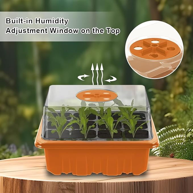 GooingTop Seedling Trays + Heat Mat 10''x20.7'', 6 Pack 72 Cells Plant Grow Starter with Adjustable Humidity Vent for Mini Greenhouse Garden Germination,Bonsai Seed Starting Growing