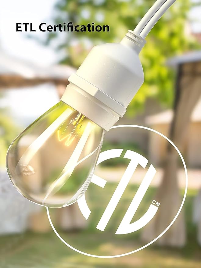 addlon 48 FT Outdoor String Lights Commercial Grade Weatherproof, 18 Edison Vintage Bulbs, 15 Hanging Socketsand 3 Spare Bulbs, ETL Listed Decorative Cafe Patio Lights for Bistro Garden, White