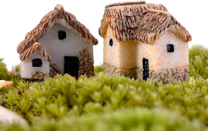 12 Pieces Miniature Fairy Garden Stone House, Resin Moss Fairy Mini Fairy Cottage House, Mini Fairy Stone Cottage Tiny House for Home Decoration Outdoor Décor