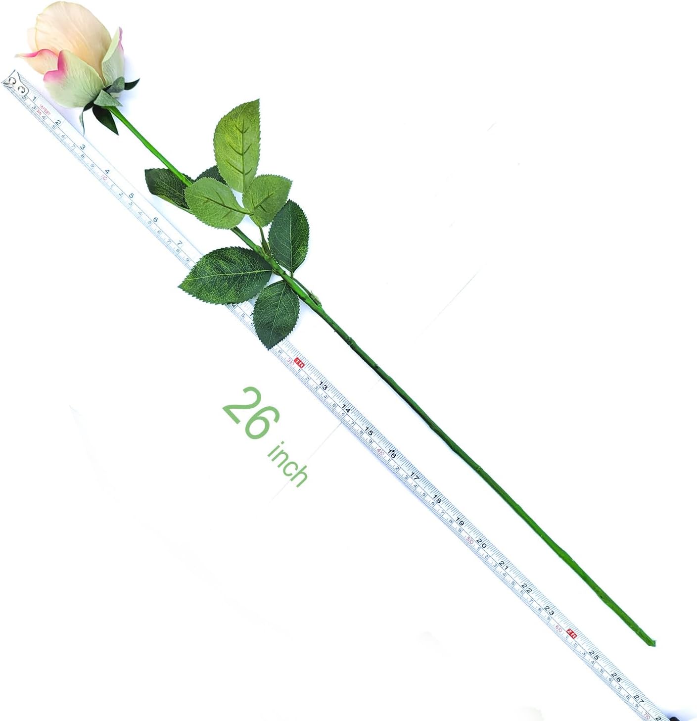 26inch Real Touch Artificial Roses - Long Stem Fake Silk Flowers with Leaves for Wedding, Home Decor, Centerpieces, Office Party, Looks Real (10,Champ)