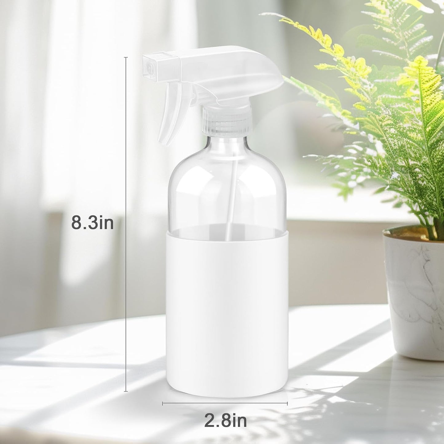 2 Pack Glass Spray Bottles with Silicone Sleeve, 16 oz Empty Refillable Containers with Adjustable Spray Nozzles, Spray Bottles for Hair, Cleaning Solutions and Plants White